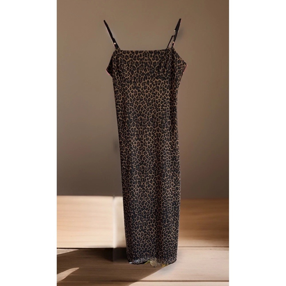 Vintage Y2K Cheetah Print Maxi Midi Slip Dress Medium Brown Black Whimsygoth